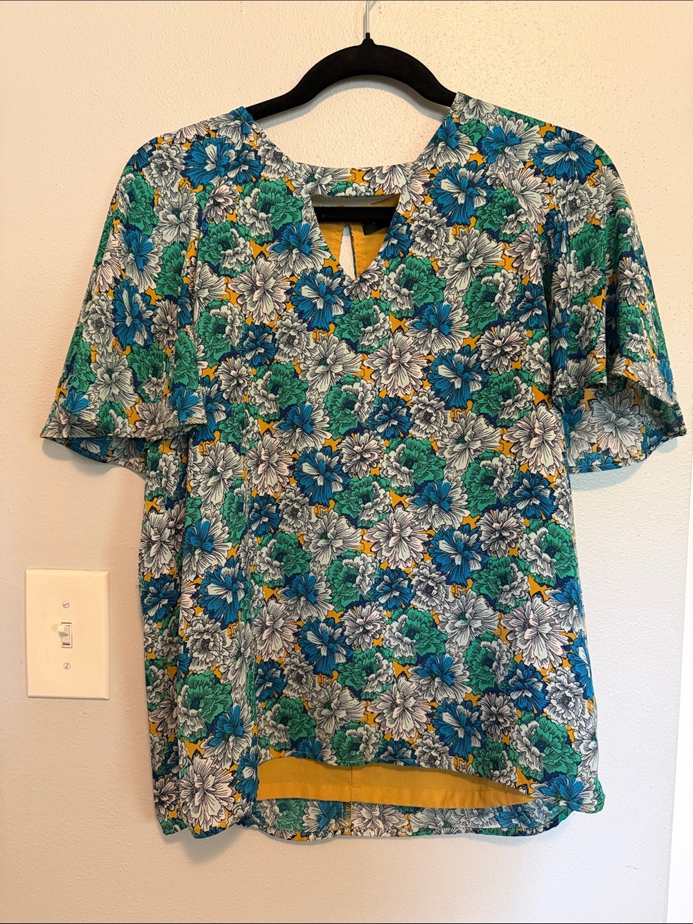 Banana Republic Floral Blouse in Teal, Yellow & White